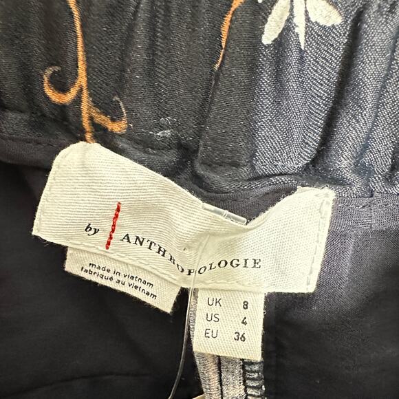 ANTHROPOLOGIE Satin Daisy Floral Wide Leg Pants Black Sz 4 {3Z43} - Picture 4 of 4